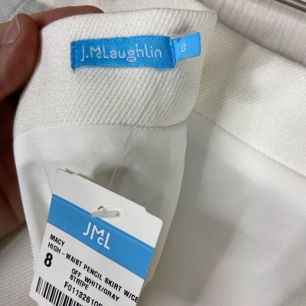 J. McLaughlin Pencil Skirt Women's Off White & Gray Macy Striped Size 8 NWT - Picture 4 of 7
